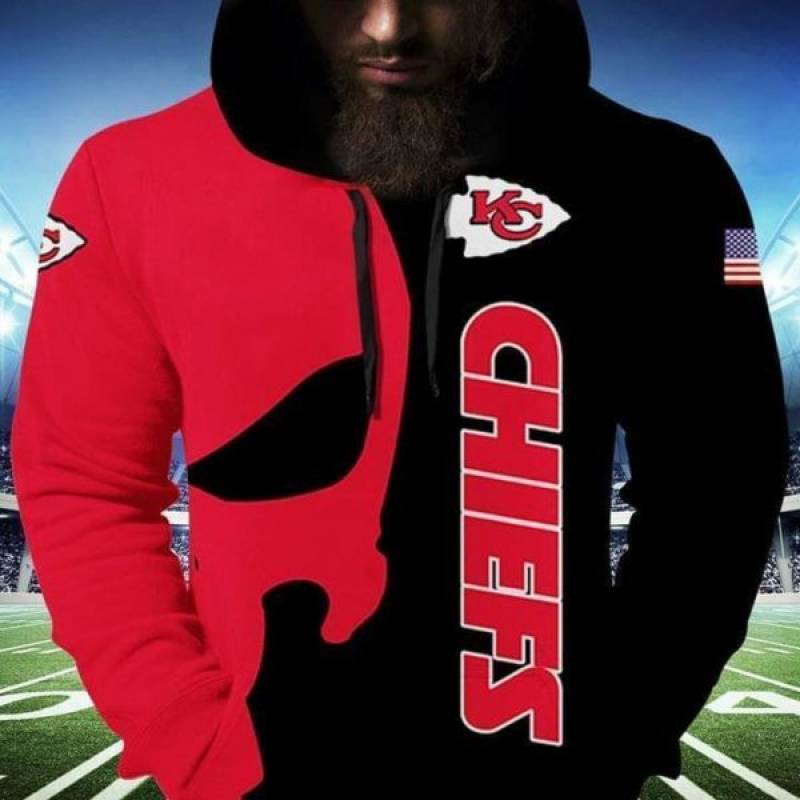 Punisher Skull Kansas City Chiefs 3d Printed Hoodie