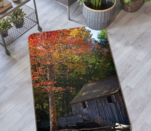 3D Autumn Hut Cottage Area Rug Home Decor