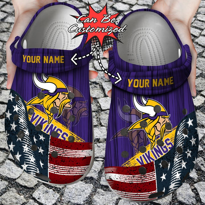 Custom Crocs – Us Flag Minnesota Vikings New Crocs Clog Shoes