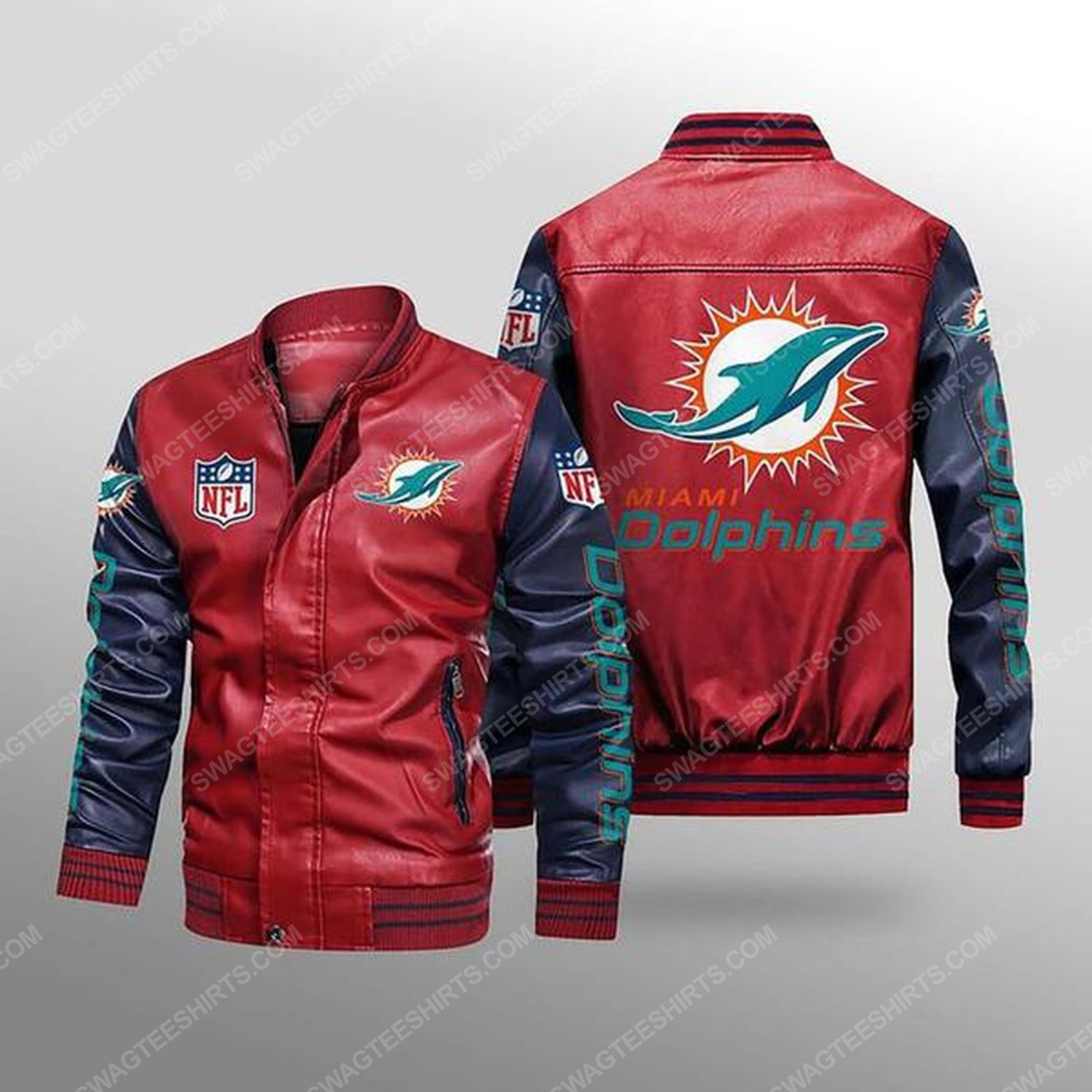 [Special Edition] Miami Dolphins All Over Print Leather Bomber Jacket – Maria