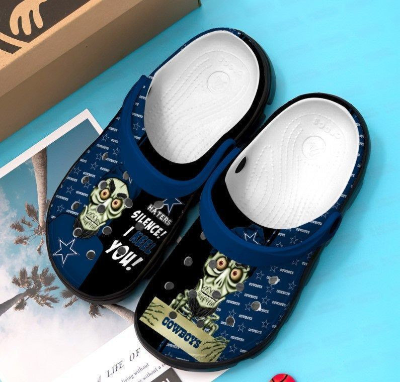 Dallas Cowboys Skull Pattern Crocs Classic Clogs Shoes In Blue & Black