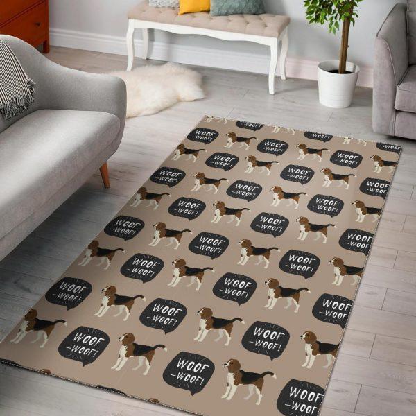 Woof Woof Beagle Pattern Print Home Decor Rectangle Area Rug 1