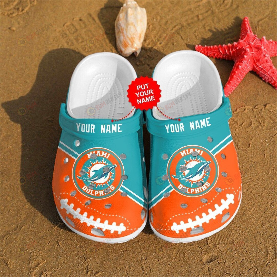 Miami Dolphins Team Custom Name Crocs Crocband Clog Comfortable Water Shoes – Aop Clog