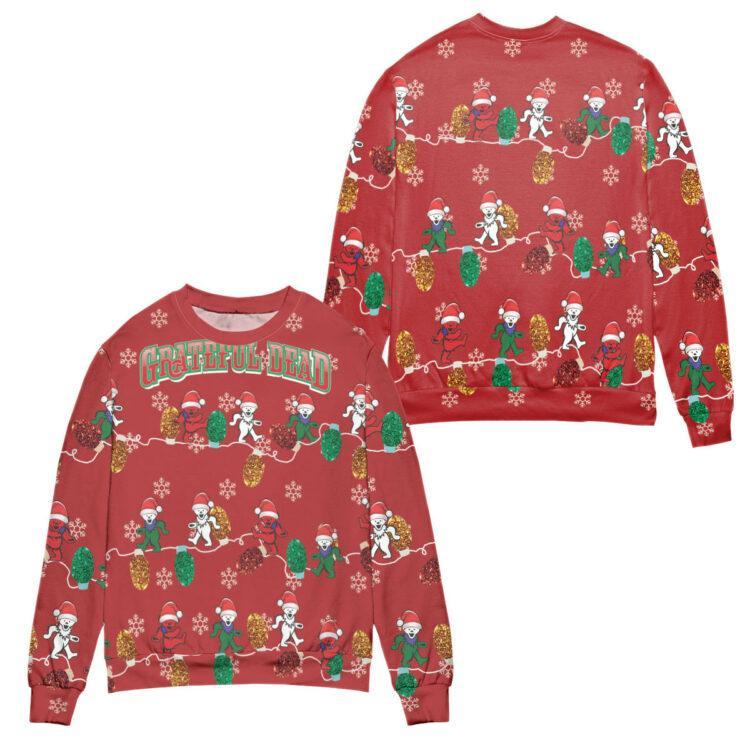 Grateful Dead Rock Band Christmas Ornaments Pattern Ugly Christmas Sweater – All Over Print 3D Sweater – Red