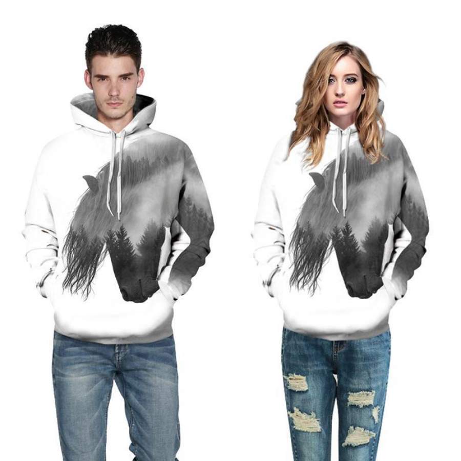 3D Print Hoodies – Forest Tree Horse Pattern Pullover Hoodie OTA033