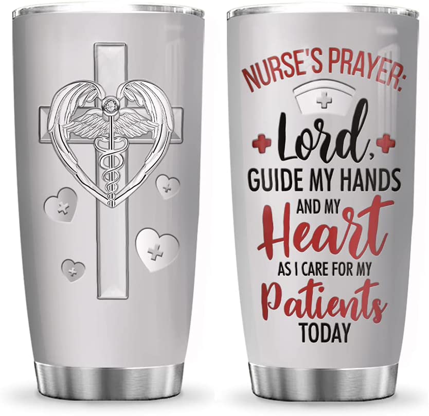 20Oz Nurse’S Prayer, Lord Guides My Hands, Nurse Hero, Nurse Inspiration Tumbler Cup With Lid, Double Wall Vacuum Thermos Insulated Travel Coffee Mug