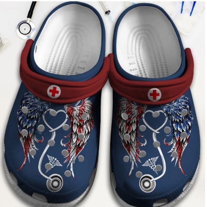 Angle Nurse Usa Crocs Shoes Gifts 4Th Of July –  Nurse Life Clog Independence Gift For Woman Man