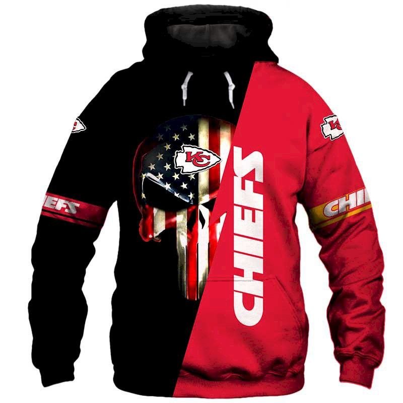 Kansas City Chiefs Us Flag New Skull  S1479 12 Unisex 3D Hoodie Gift For Fans