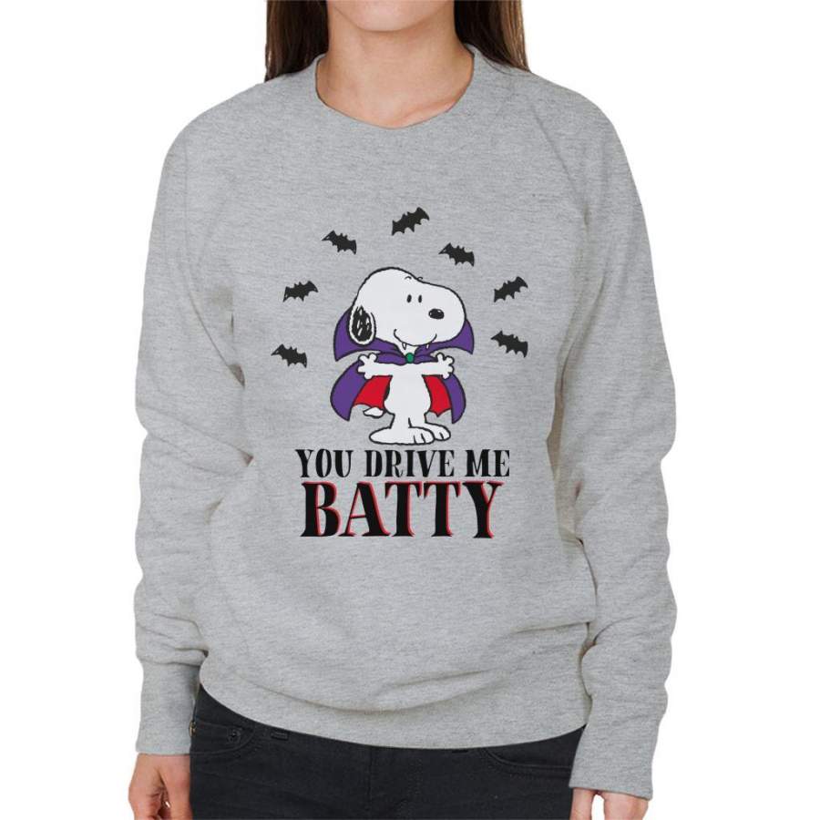 Peanuts You Drive Me Batty Halloween Snoopy Women’s Sweatshirt