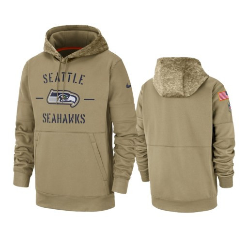 Seattle Seahawks Tan 2019 Salute To Service Sideline Therma Pullover Hoodie