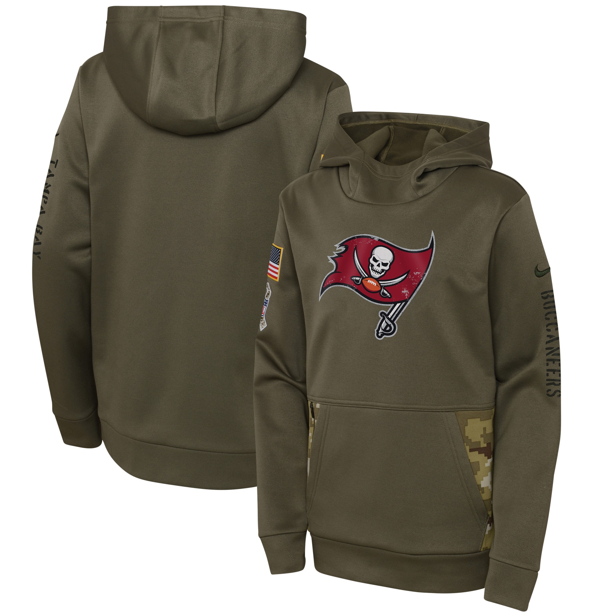 Tampa Bay Buccaneers 2022 Salute To Service Therma Performance Pullover Hoodie – Camo – Youth