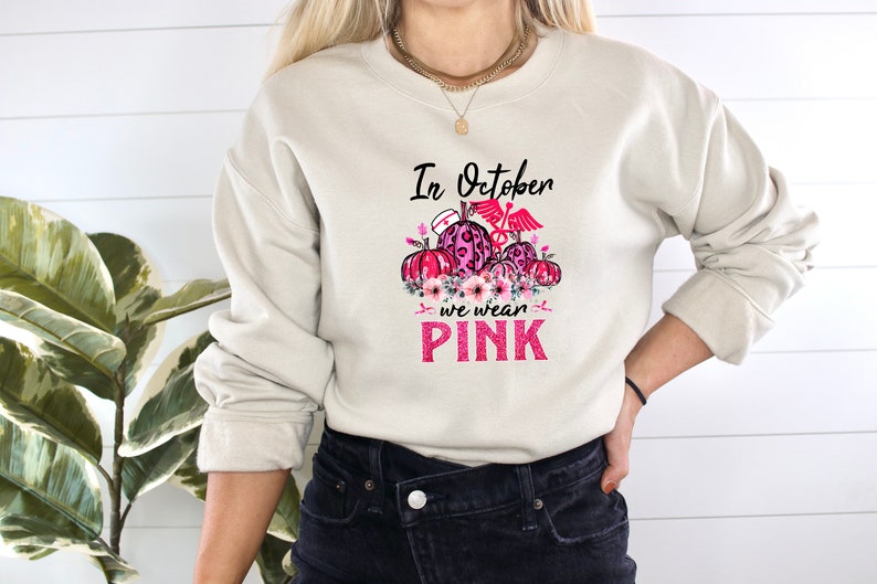 In October We Wear Pink Shirt, Nurse Supports Shirt, Pink Ribbon Shirt, Cancer Awareness Shirt, Leopard Pumpkin Shirt, Pink Day Sweatshirt