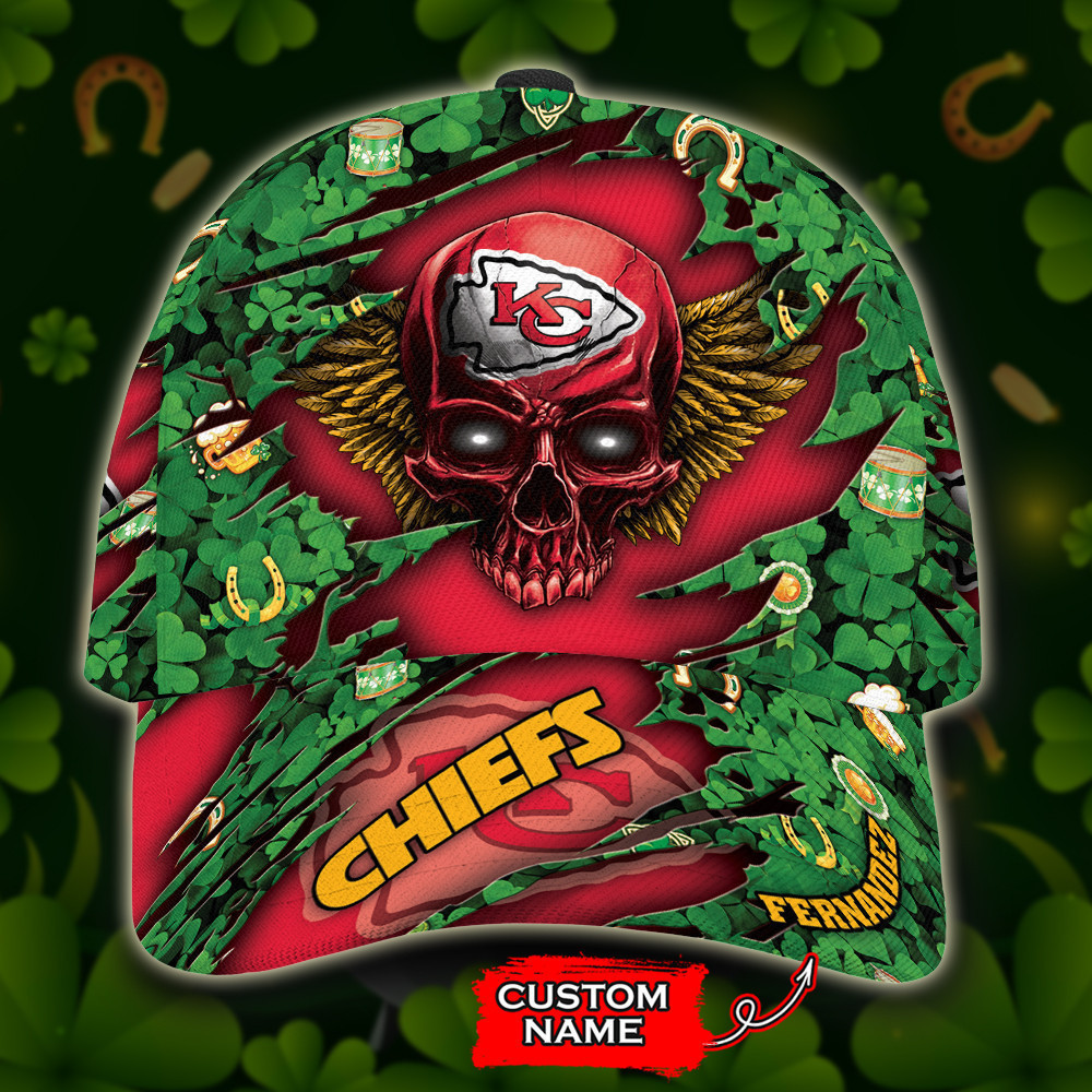 Personalized Kansas City Chiefs St Patrick Day Skull All Over Print 3D Baseball Cap – Green Red