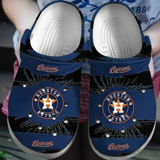 Houston Astros Navy Black Crocs Crocband Clog Comfortable Water Shoes