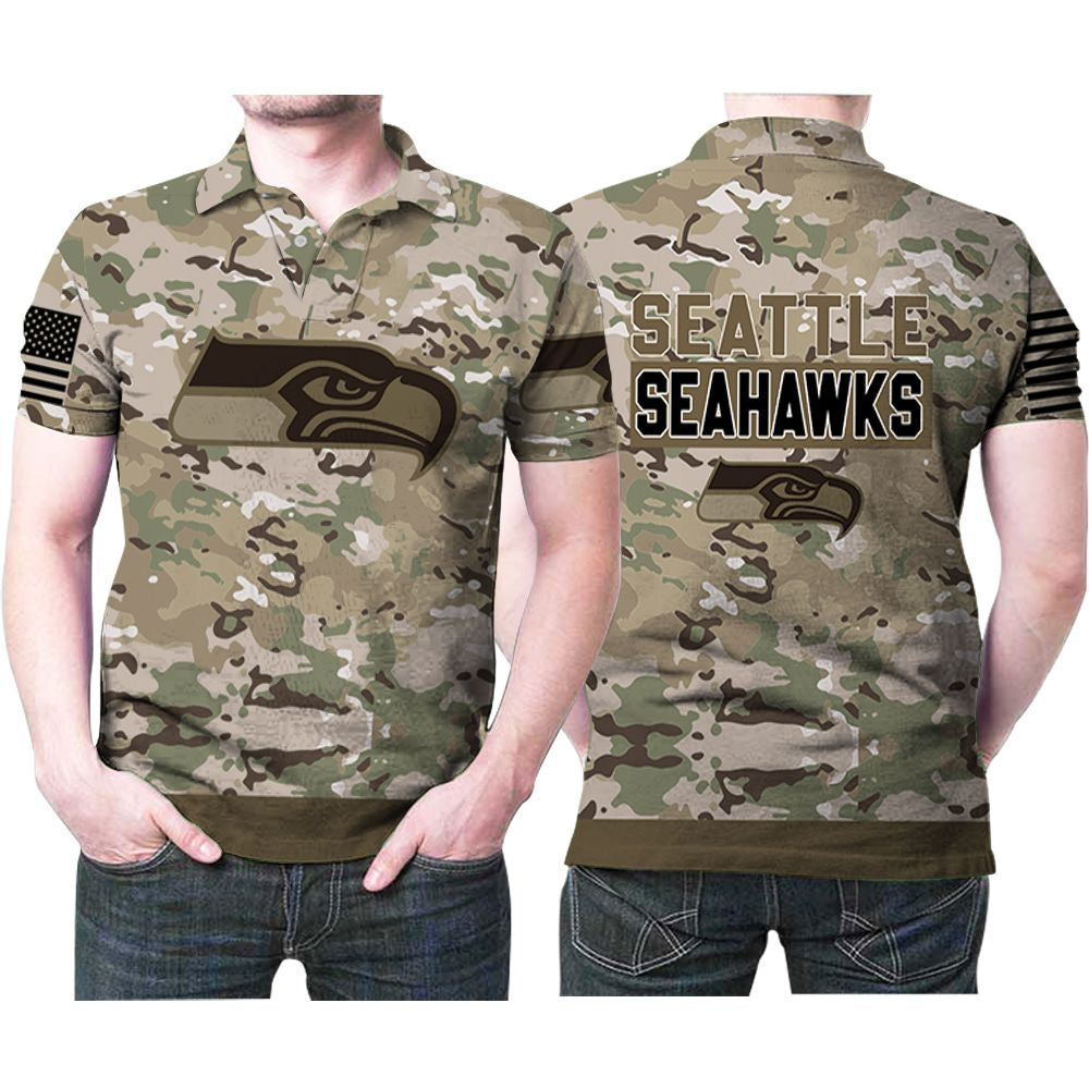 Seattle Seahawks Camouflage Veteran Us Flag 3D Printed Gift For Seattle Seahawks Fan Polo Shirt