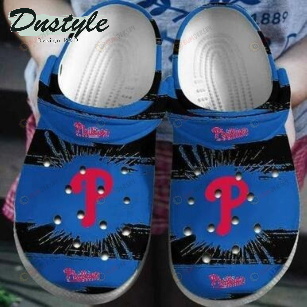 Philadelphia Phillies Logo Pattern Crocs Classic Clogs Shoes In Black & Blue – Aop Clog