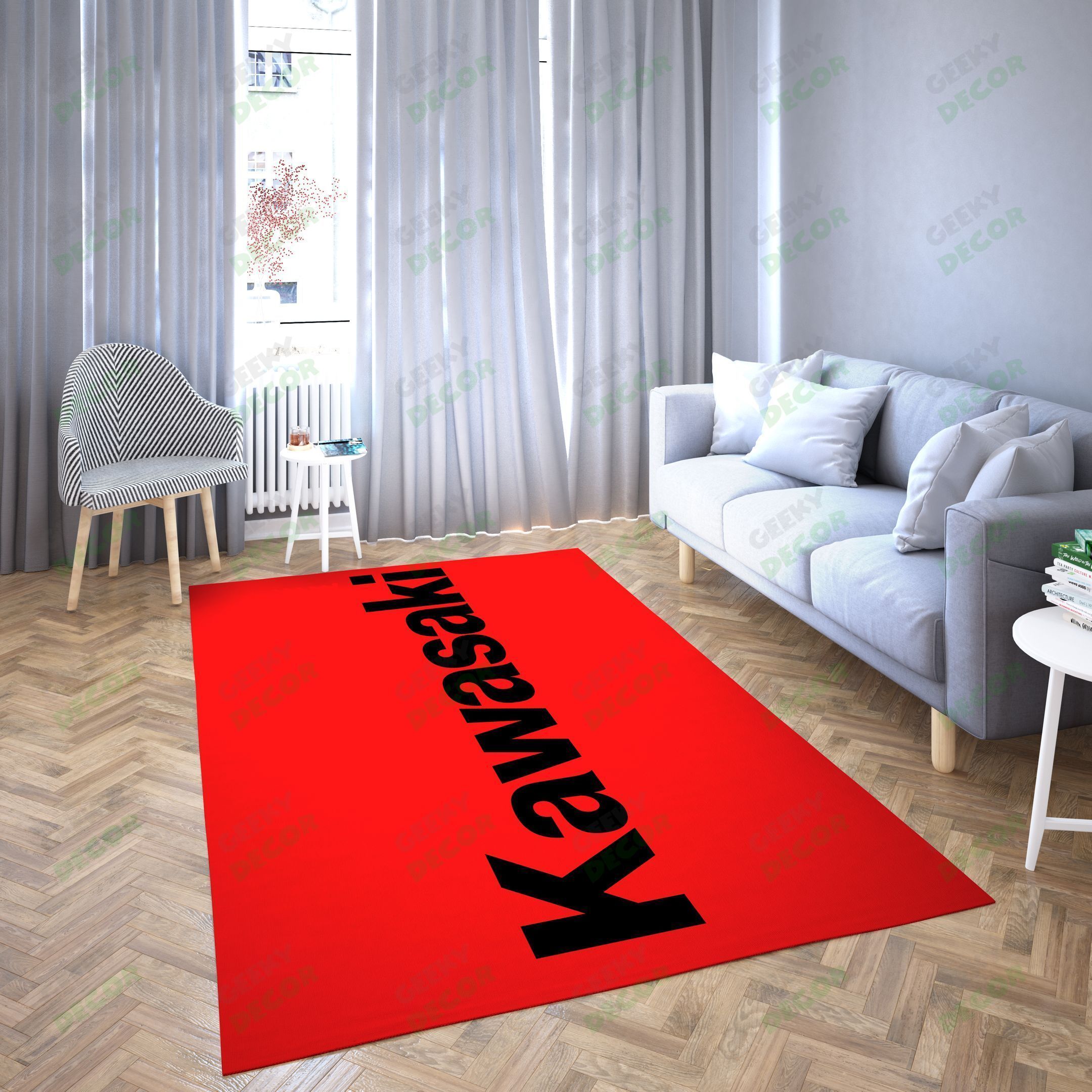 Kawasaki Logo Red Simple Carpet Living Room Area Rug