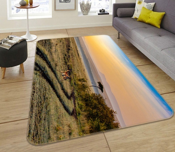 3D Antelope Jumping At The Sunset Area Rug Home Decor