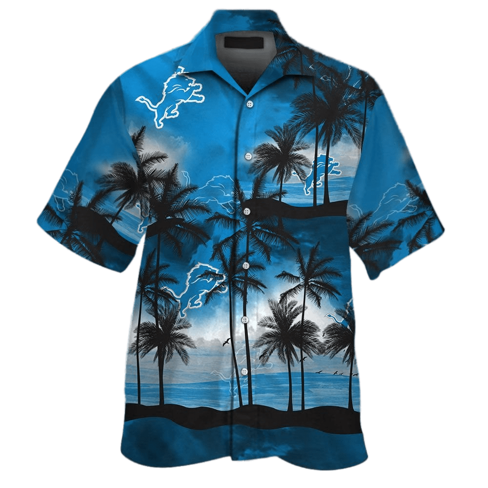 Detroit Lions Hawaiian Shirt Detroit Lions Team Symbol Tropical Beach And Palm Trees Blue Hawaii Shirt Detroit Lions Aloha Shirt For Men - Product by Prowallart Shop