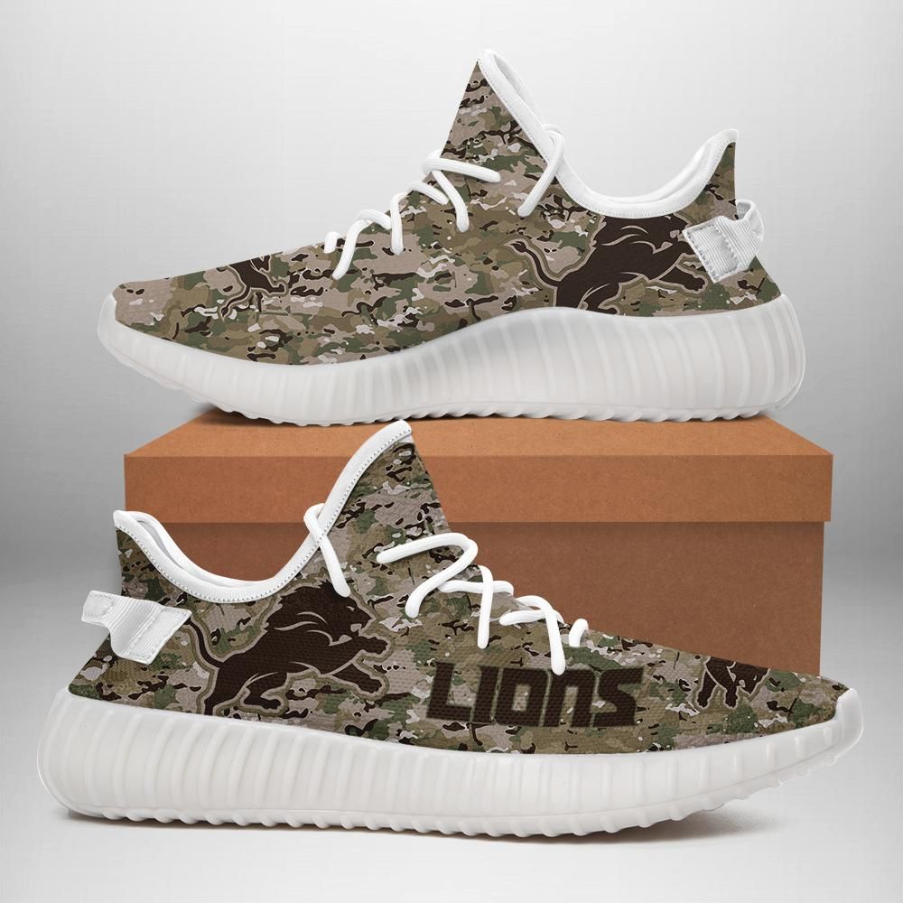 Detroit Lions U.S. Military Camouflage Unisex Sneaker Football Custom Shoes Detroit Lions Yeezy Boost 350 - Onlyshirt Fashion