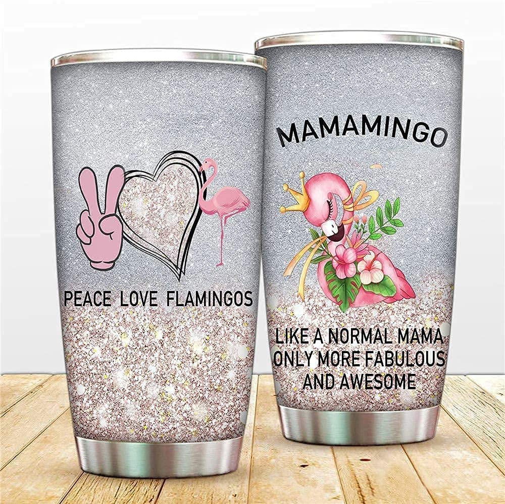 Flamingo 20 Oz Tumbler Mug Stainless Steel Heart Cup Vacuum Insulated Travel Coffee Mug With Lid And Straw (Bling Heart And Flamingo)