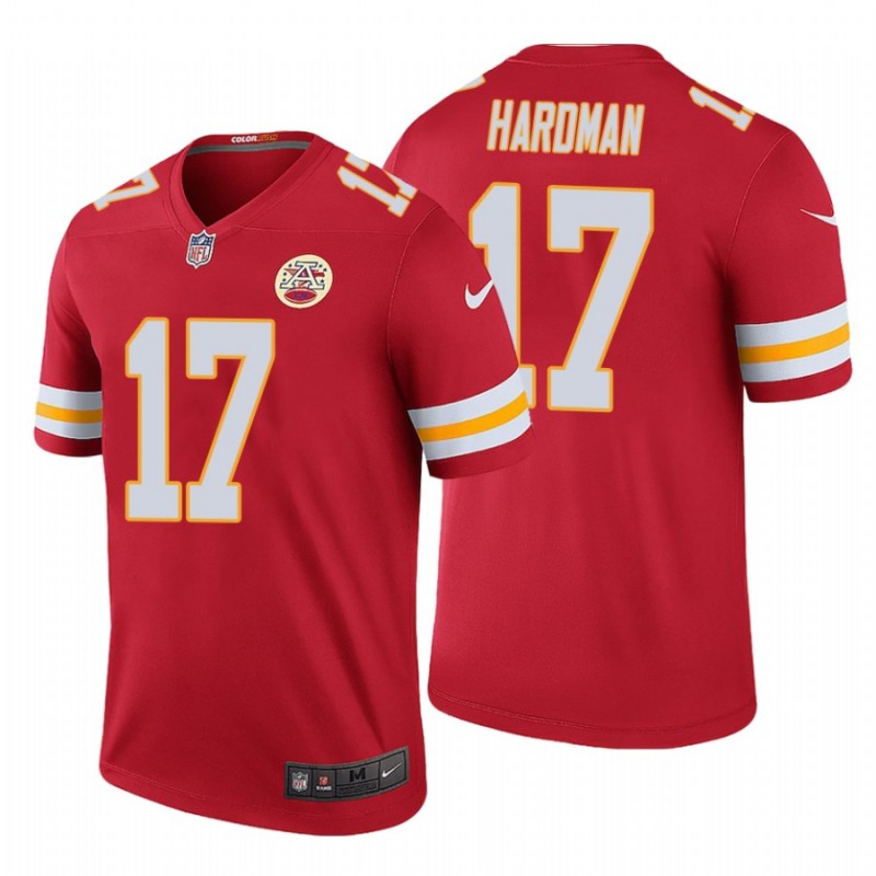 Men’S Mecole Hardman Kansas City Chiefs Color Rush Legend Red Jersey – All Stitched, Embroidery