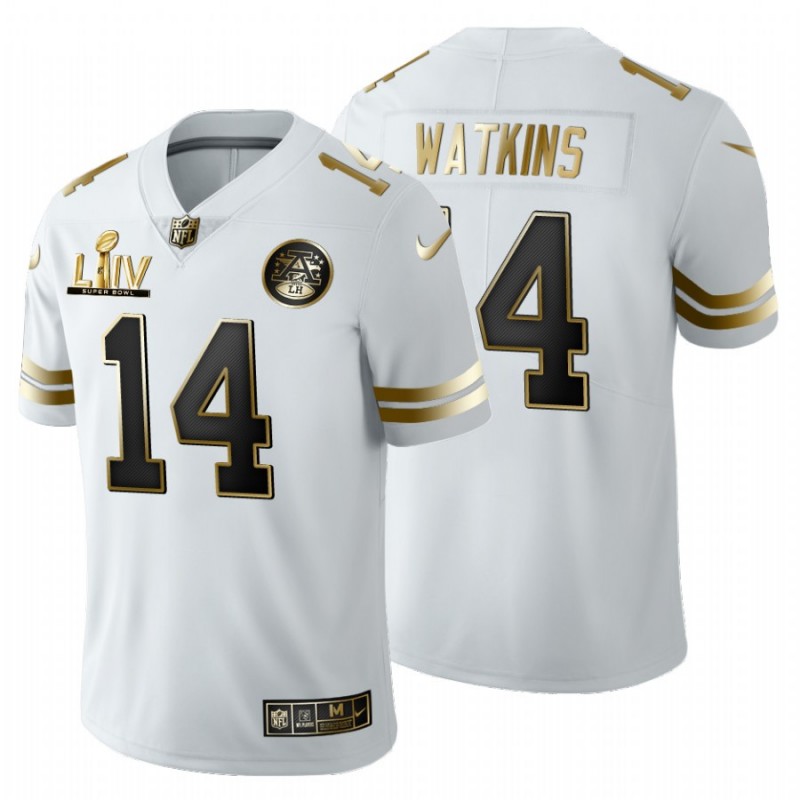 Men’S Kansas City Chiefs #14 Sammy Watkins White Super Bowl Liv Golden Edition Jersey – All Stitched, Embroidery