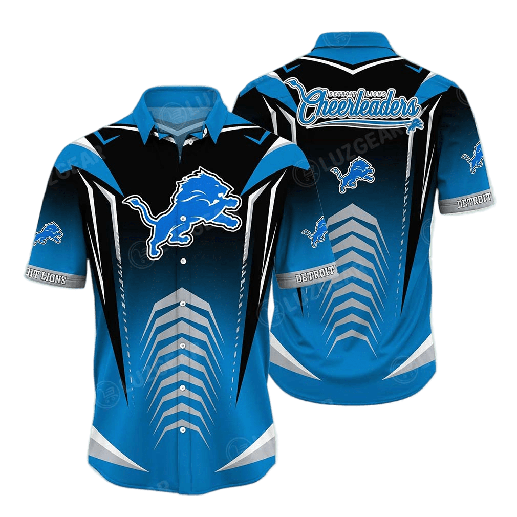 Detroit Lions Hawaiian Shirt American Football Detroit Lions Symbol Cheerleaders Black Blue Hawaii Shirt Detroit Lions Aloha Shirt For Men - Onlyshirt Fashion