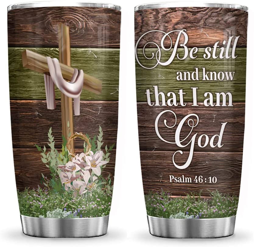 20Oz Faith Be Still And Know I Am God, Jesus Faith, Jesus Inspiraiton Tumbler Cup With Lid, Double Wall Vacuum Thermos Insulated Travel Coffee Mug