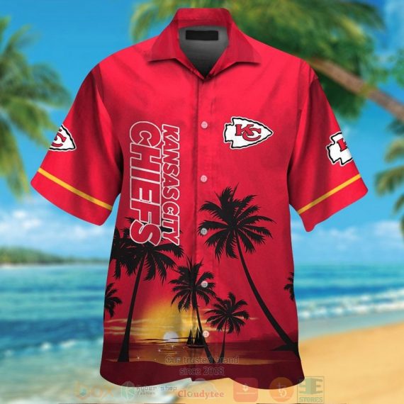 Gift For Husband Gift For Dad Kansas City Chiefs Palm Trees Dark Red Hawaiian Shirt D37