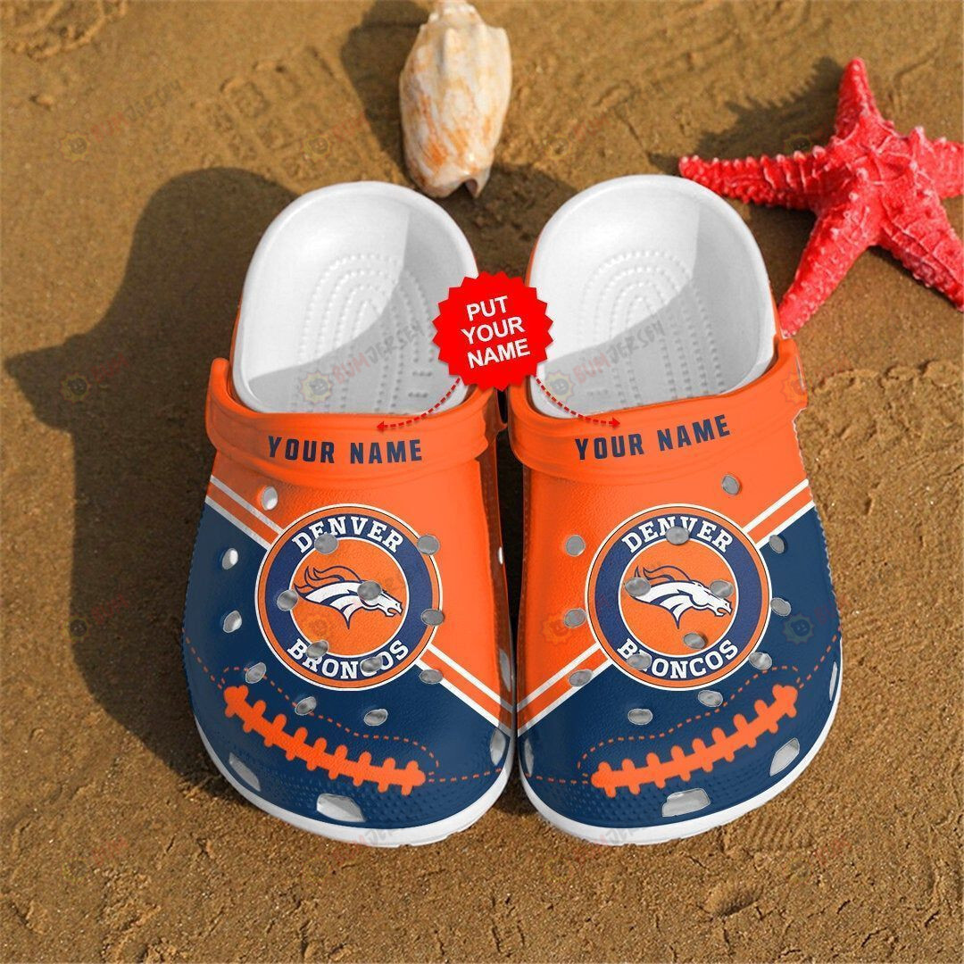 Denver Broncos Custom Name Pattern Crocs Classic Clogs Shoes In Orange & Blue – Aop Clog