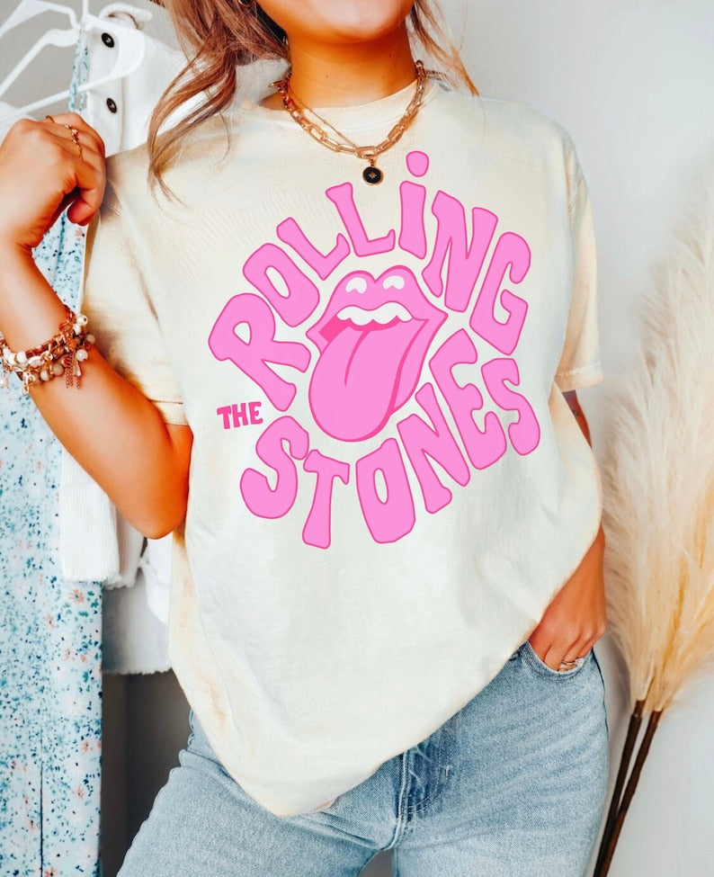 Pink Rolling Stones Tongue Graphic Tshirt, Vintage Style Band Tee, Mouth Ba Tongue Band Tee, 90S Rock And Roll Shirt, Classic Rock Top