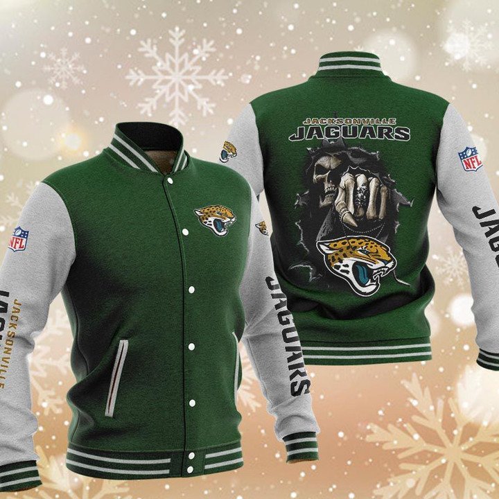 Jacksonville Jaguars Green Skull Baseball Jacket