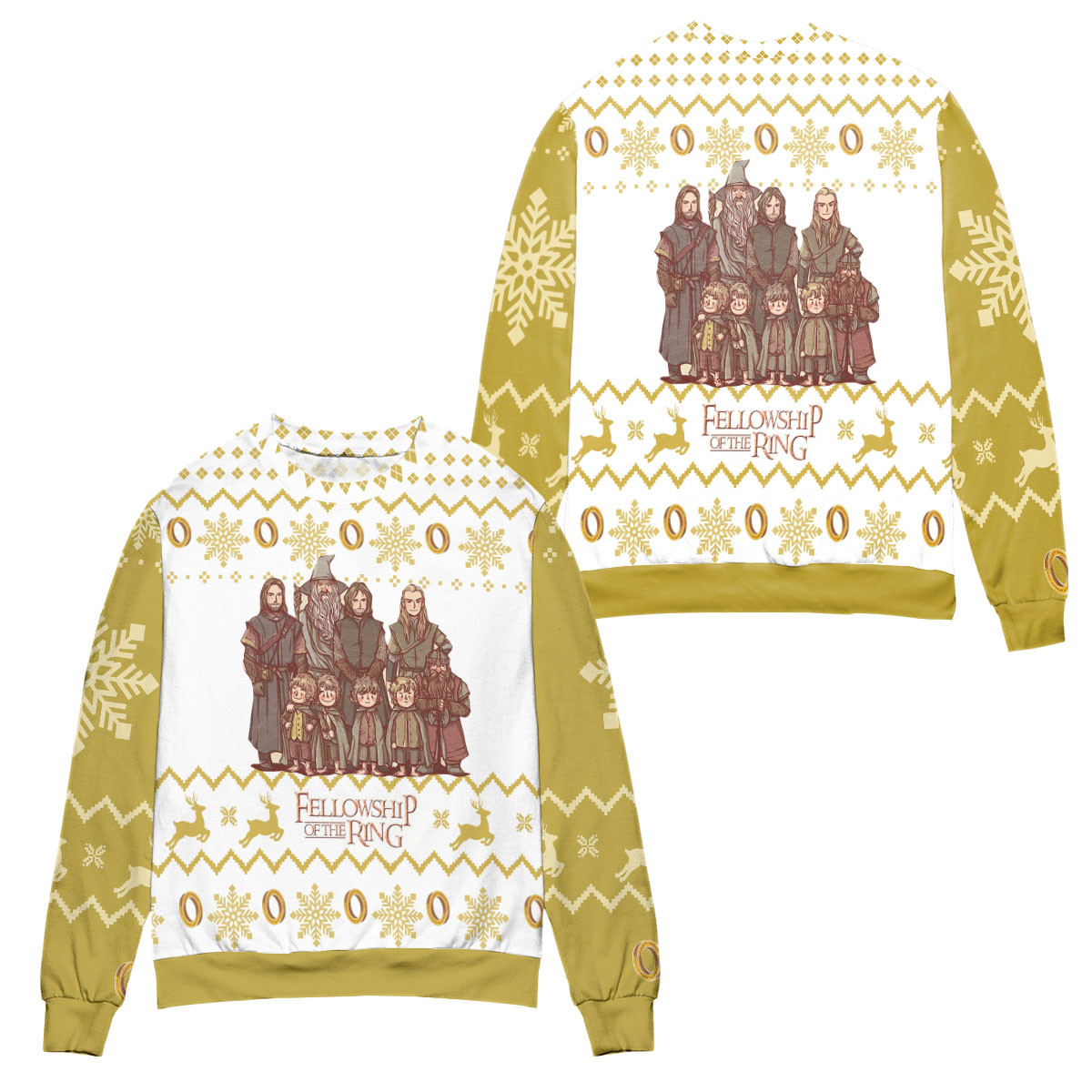 Fellowship Of The Rings Snowflake & Reindeer Ugly Christmas Sweater – All Over Print 3D Sweater