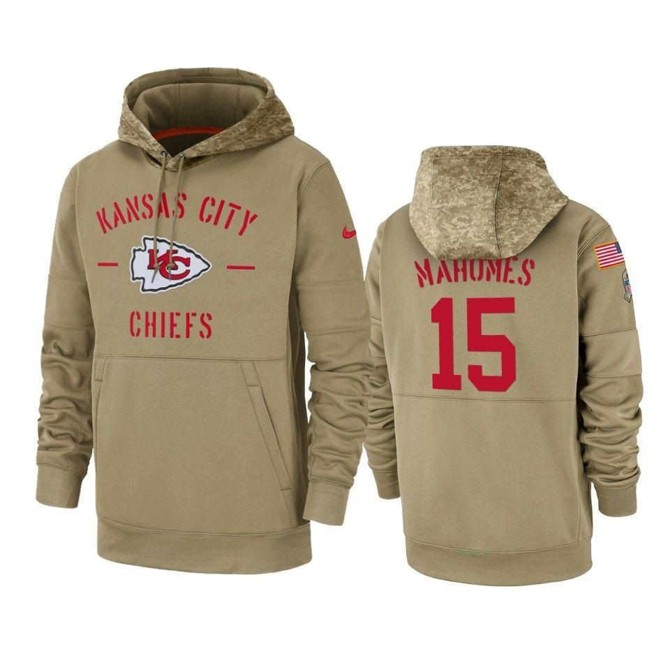 Kansas City Chiefs Patrick Mahomes 2019 Salute To Service Tan Sideline Therma Hoodie