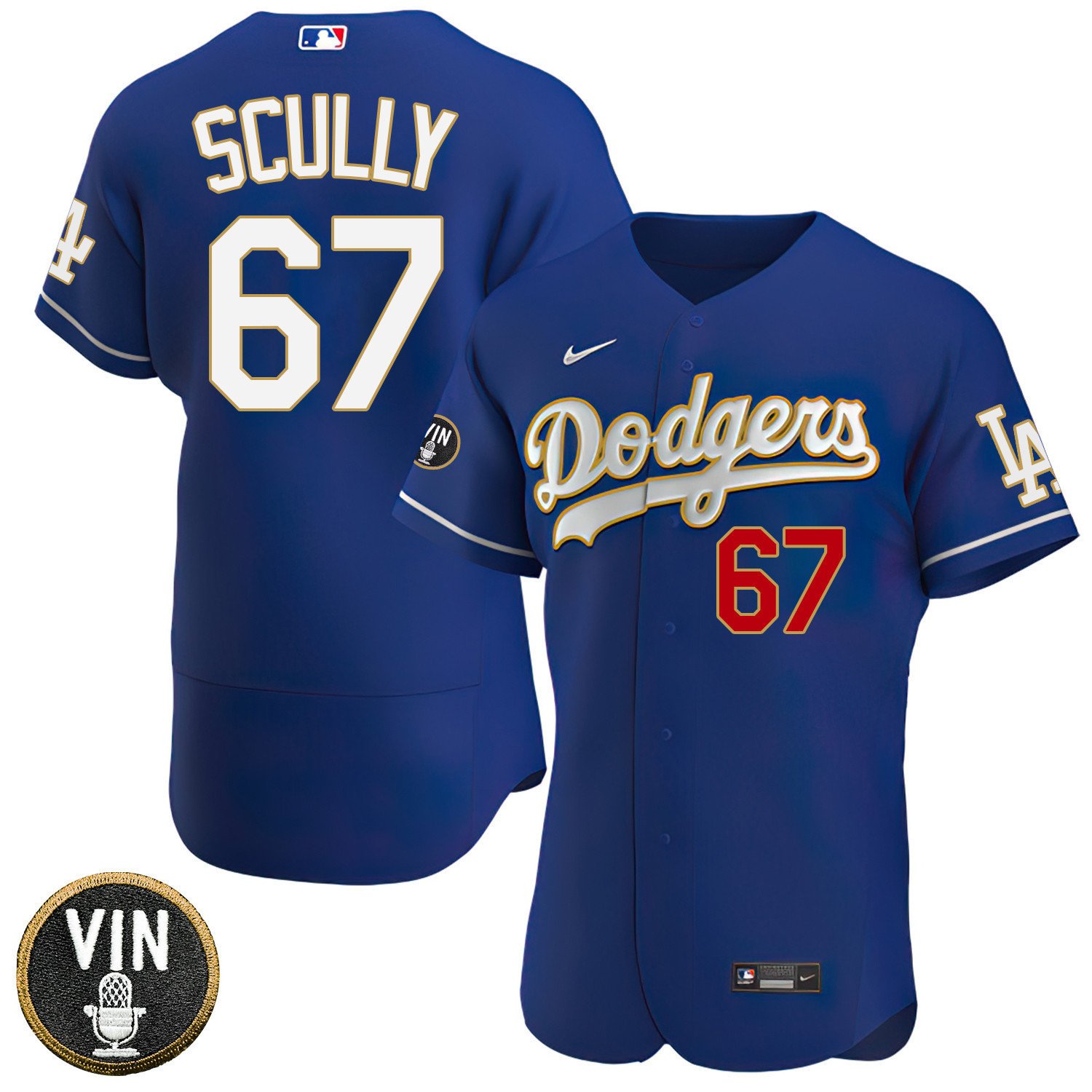 Los Angeles Dodgers Vin Scully Patch Gold Trim Player Jersey – Navy – All Stitched