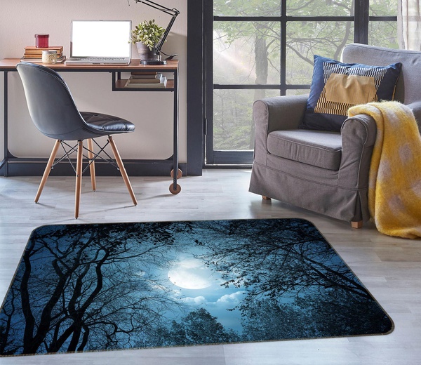 3D Branches At Night Moonlight Area Rug Home Decor