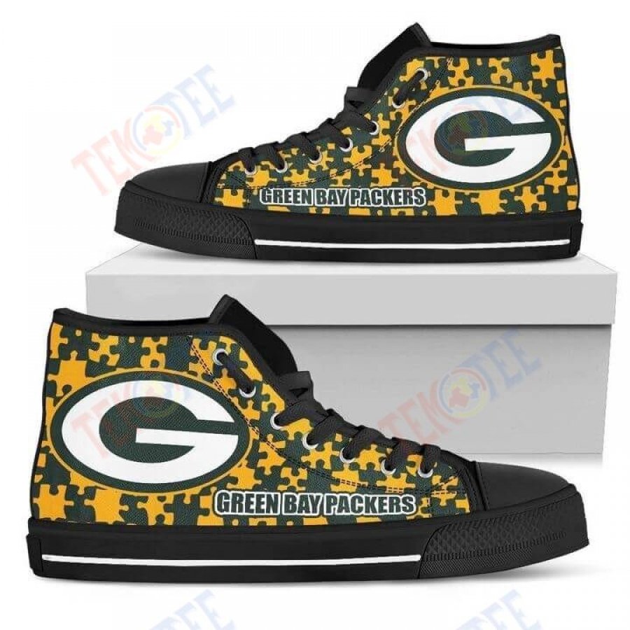 Mens Womens Puzzle Logo With Green Bay Packers High Top Shoes TMT176