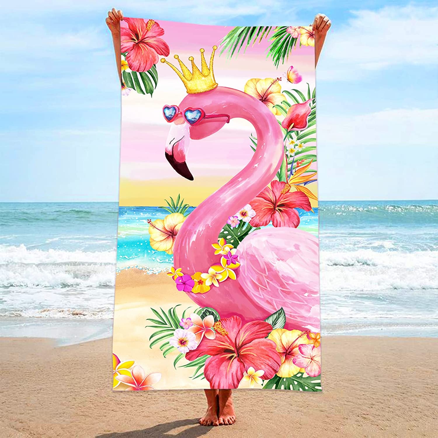 Flamingo Beach Towel, Flamingo Towel For Women, Funny Hawaiian Beach Towel For Girls Kids Teens, Pink Flamingo Microfiber Quick Dry Sand Proof Bath Towel Gifts For Travel Pool Outdoor