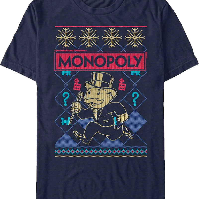 Faux Ugly Christmas Sweater Monopoly T-Shirt
