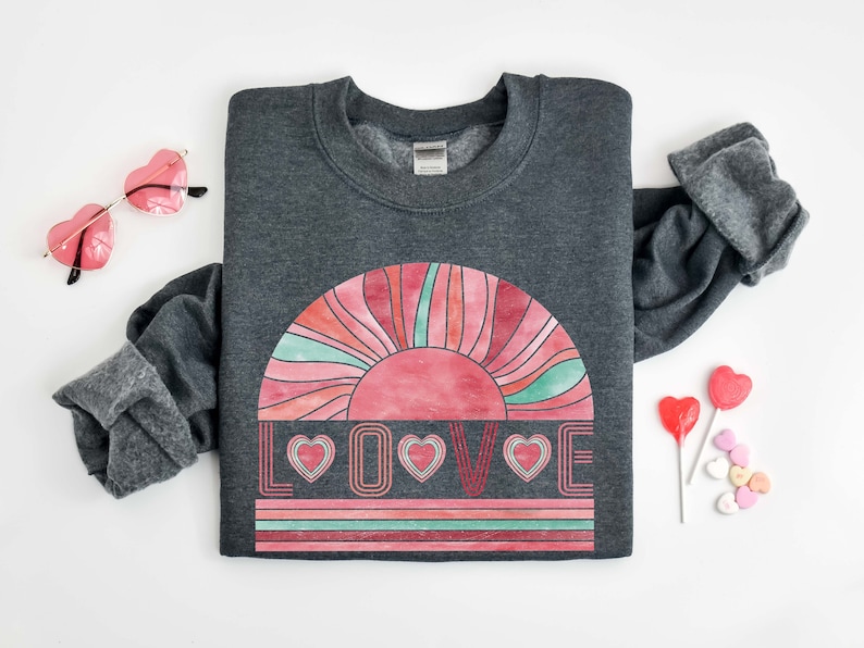 Love Retro Valentine Sweatshirt, Womens Valentines Day Sweatshirt, Cute Valentines Day Sweatshirt, Love Sweatshirt, Women Valentine Shirt