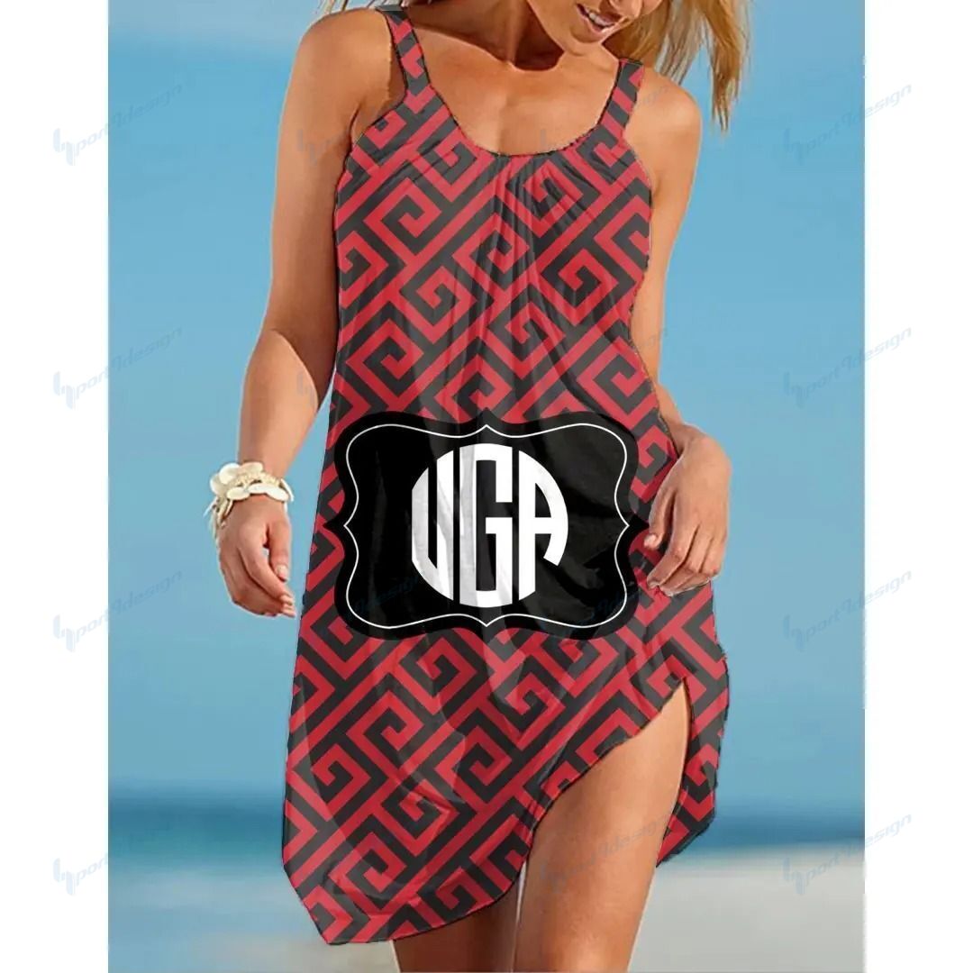 Ncaaf Georgia Bulldogs Print Sleeveless Beach Dress With Round Neck 028