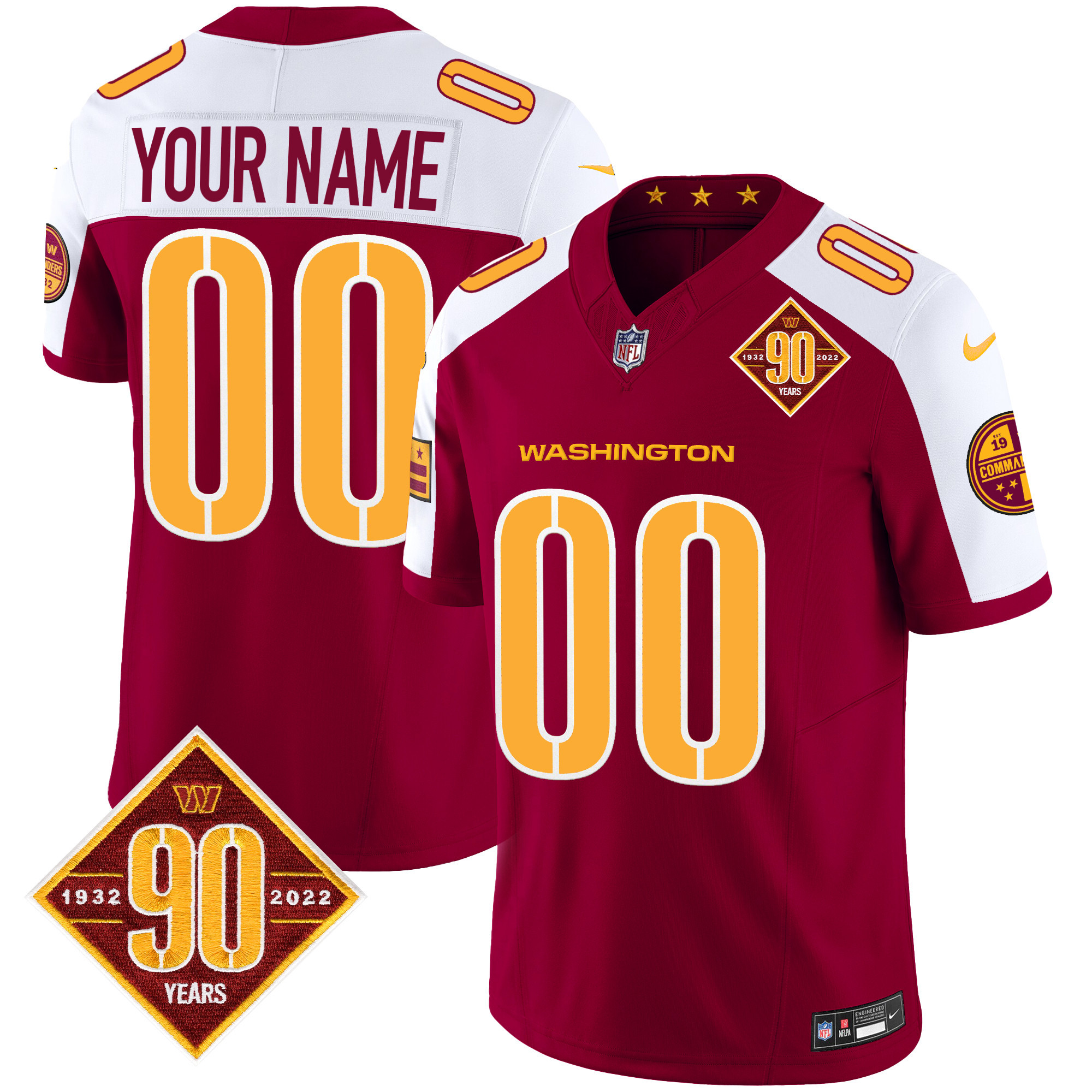 Washington Commanders 90Th Anniversary Patch Vapor Custom Jersey V3 – All Stitched