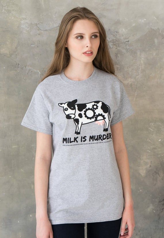 Vegan T Shirt Milk Is Murder Veggie Animal Liberation Rights Compassion No Anti Dairy Meat Activist Be Kind Slogan Womens Mens Printed Tee