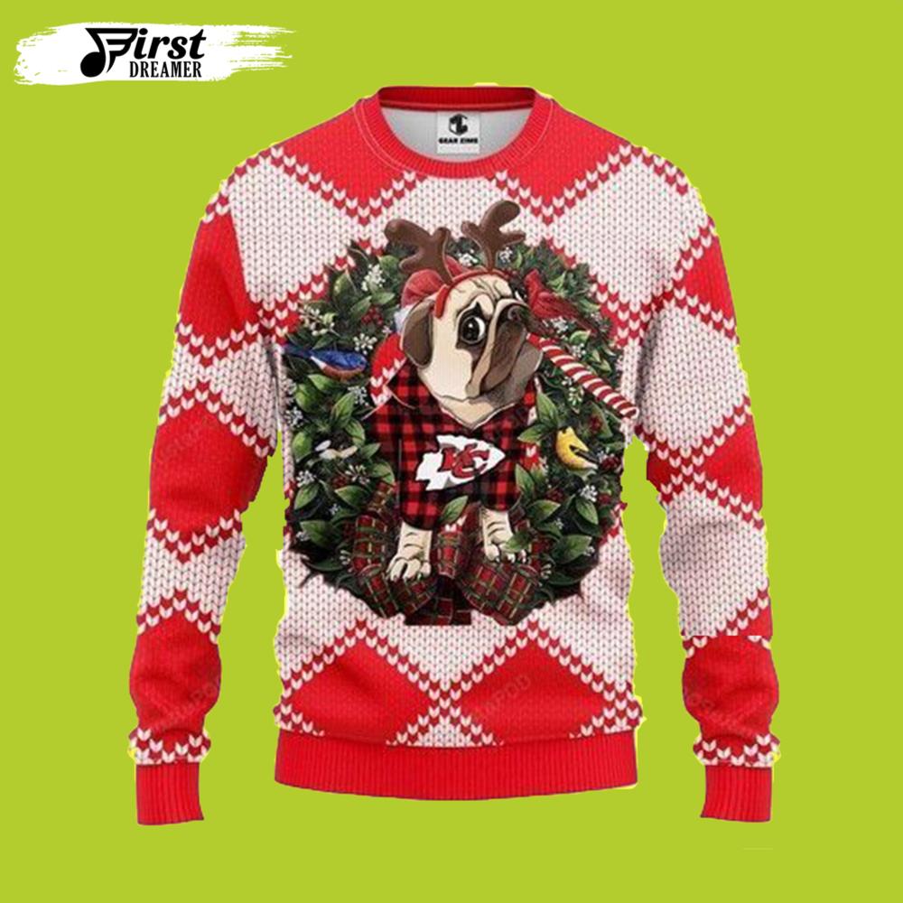 Kansas City Chiefs Gift For Fan Ugly Wool Sweater Christmas Pug Dog All Over Print Sweatshirt