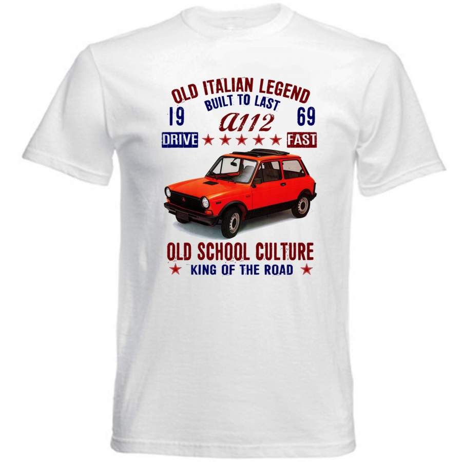 Vintage Italian Car Autobianchi A112 1969 Print White Graphic T-shirt Mens Fashion T Shirt Casual Bottoming Tee Shirt Short Sleeves Tops Clothing