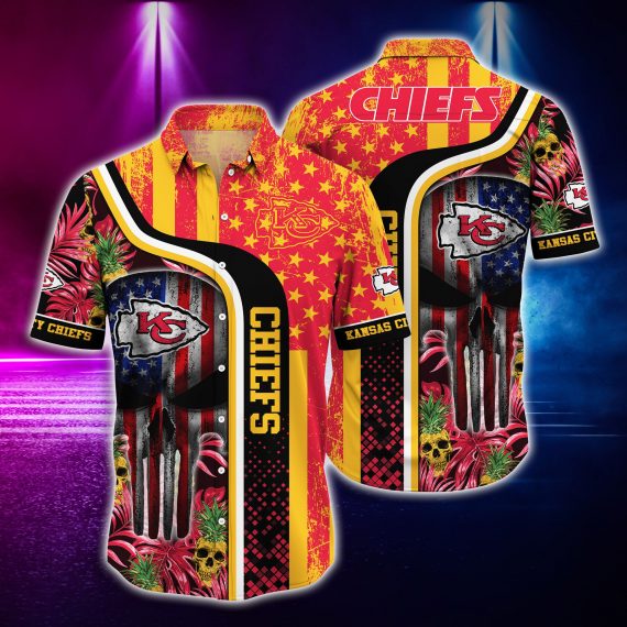 Gift For Husband Gift For Dad Kansas City Chiefs And Skull Tropical Hawaiian Shirt Mh57