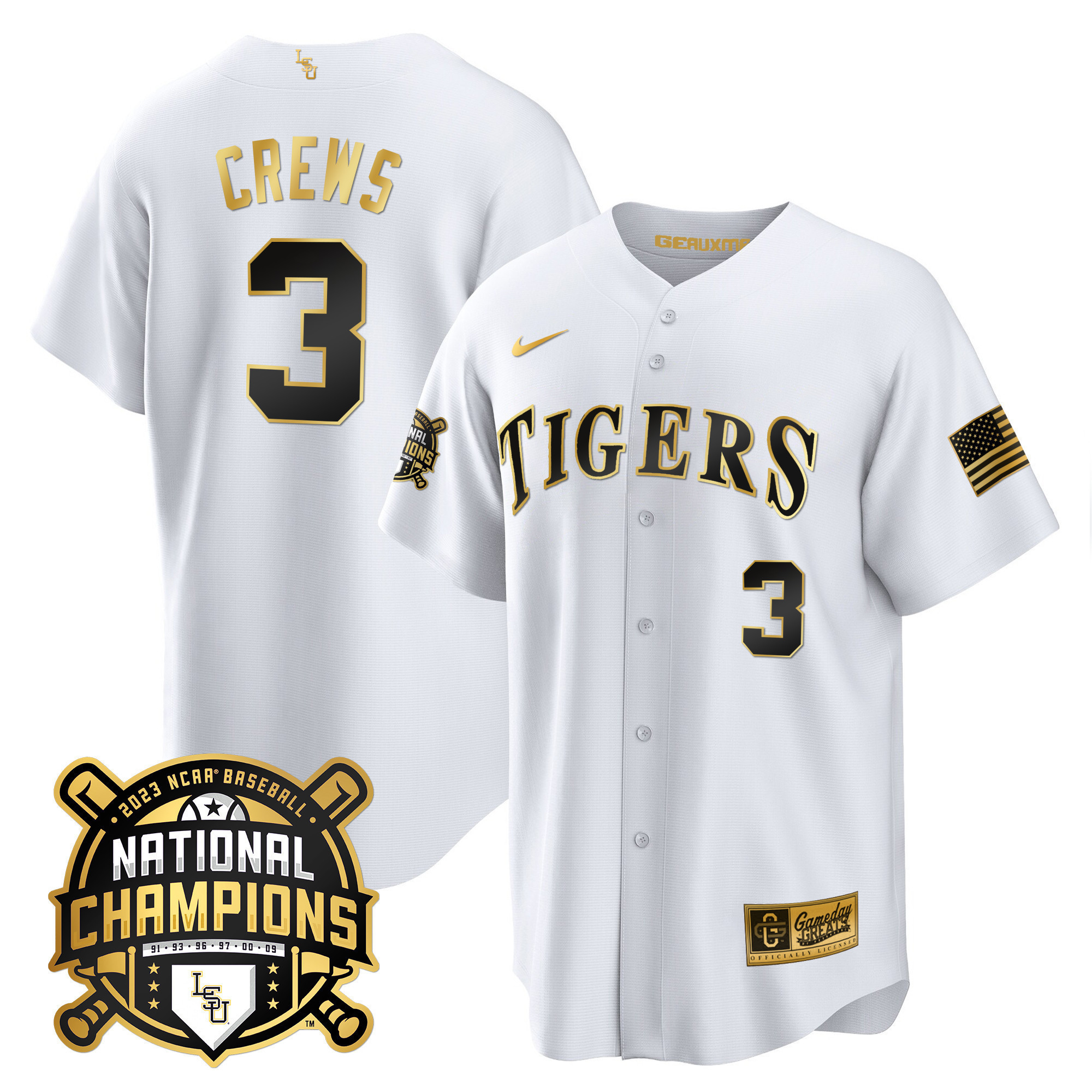 Youth’S Lsu Tigers 2023 National Champions Gold Cool Jersey – All Stitched