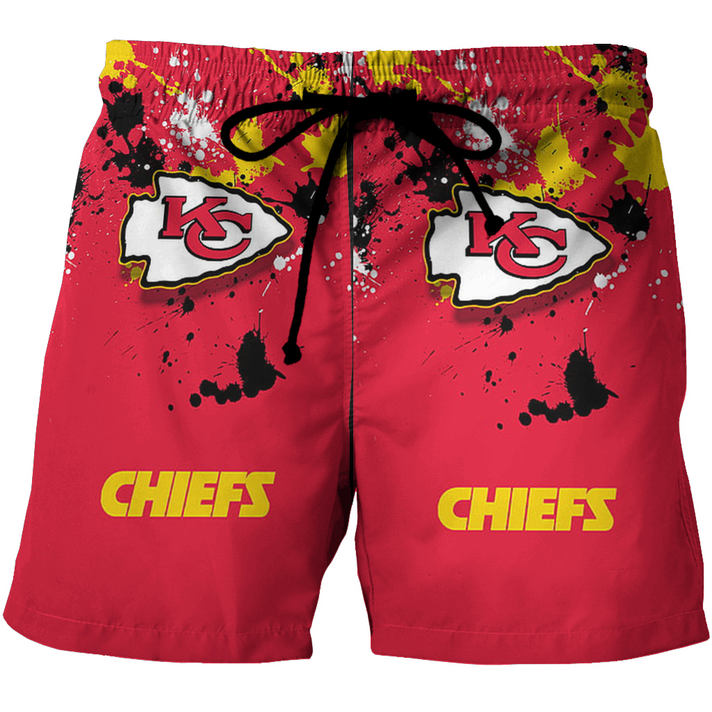 Kansas City Chiefs Emblem Brush 3D All Over Print Summer Beach Hawaiian Short