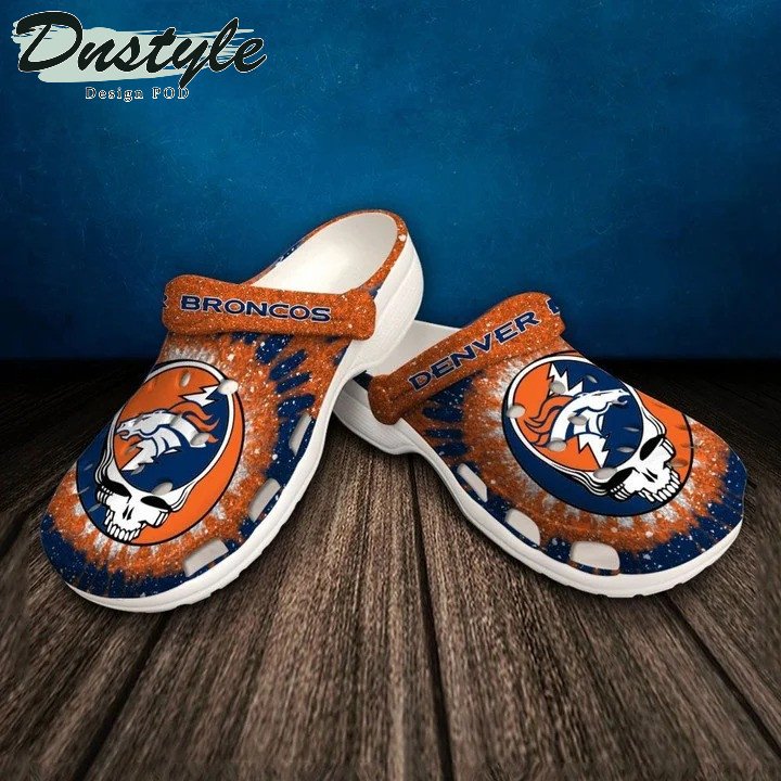 Denver Broncos Skull Pattern Crocs Classic Clogs Shoes In Orange & Blue